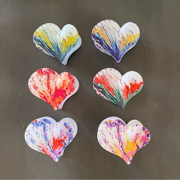 White Heart Purple Royal Blue Yellow Paint Splatter 3“ Lobster Claw Hair Clip - Picture 2 of 4